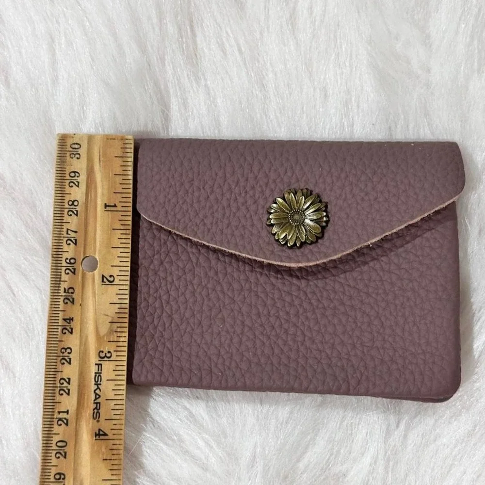 Boho Mauve Pebbled Leather Daisy Envelope Wallet Card Holder